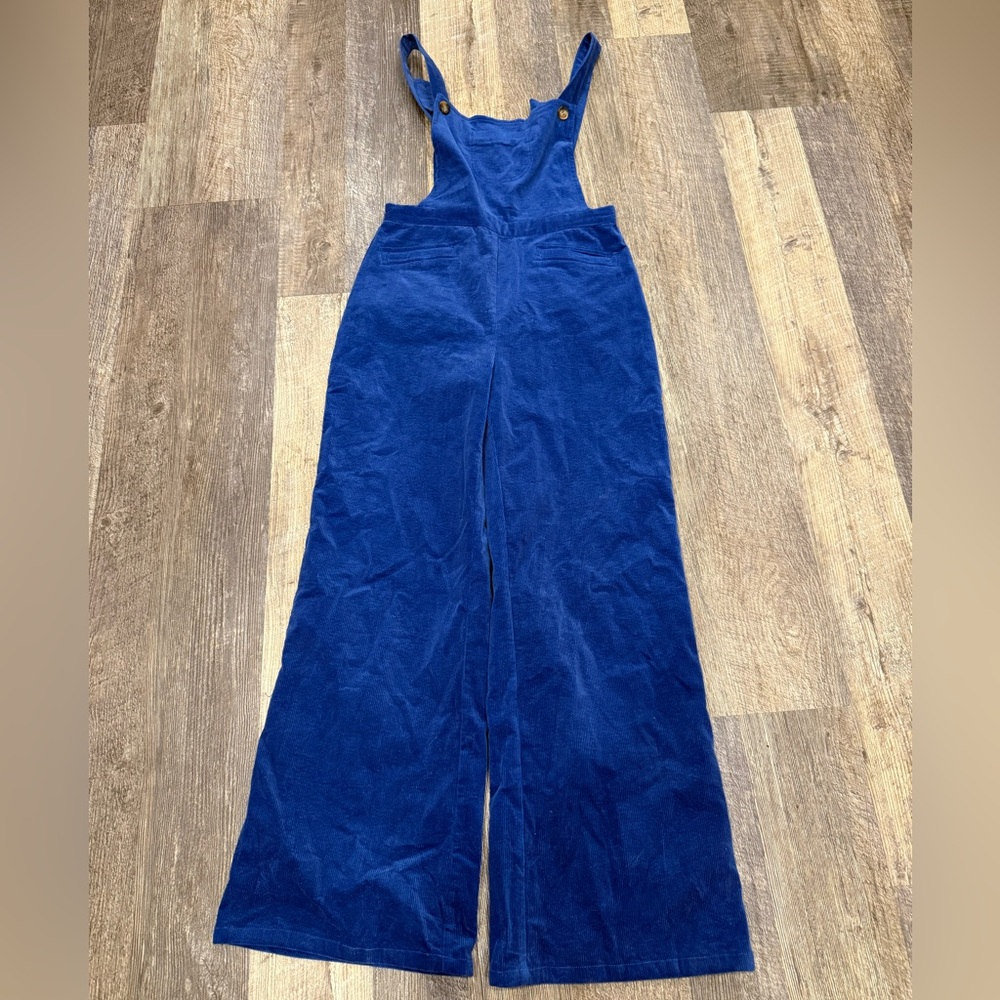 Anthropologie Saint Geraldine Royal Blue Corduroy Jumpsuit Size L Wide Leg